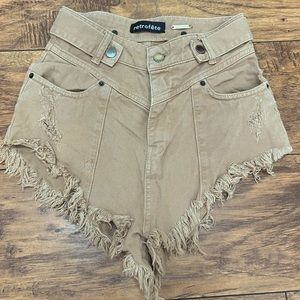 Retrofete tan distressed shorts from Revolve worn once size 24